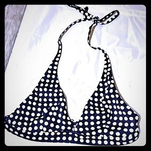 J crew dark blue and white polka dot swim top M